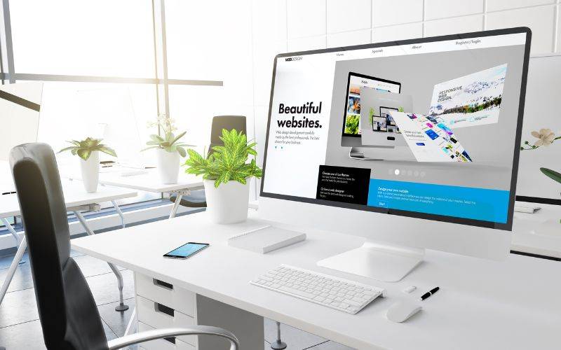 A computer screen featuring Dental SEO Services with a white background and a plant on it.