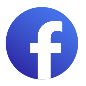 Facebook logo in a circular blue background, representing social media marketing for dental professionals.