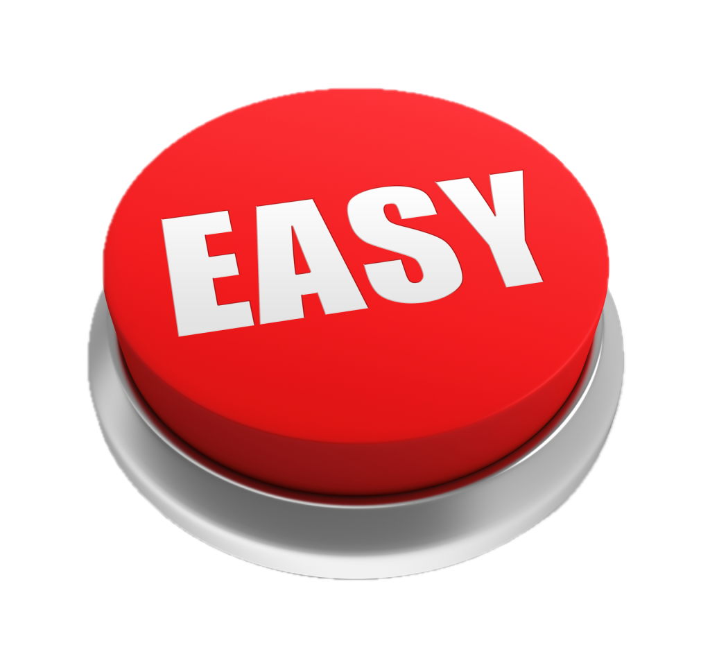 Red button labeled "EASY" on a silver base, making dental marketing a breeze.